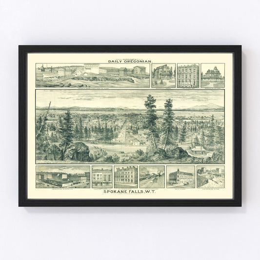 Vintage Map of Spokane Falls, Washington 1880