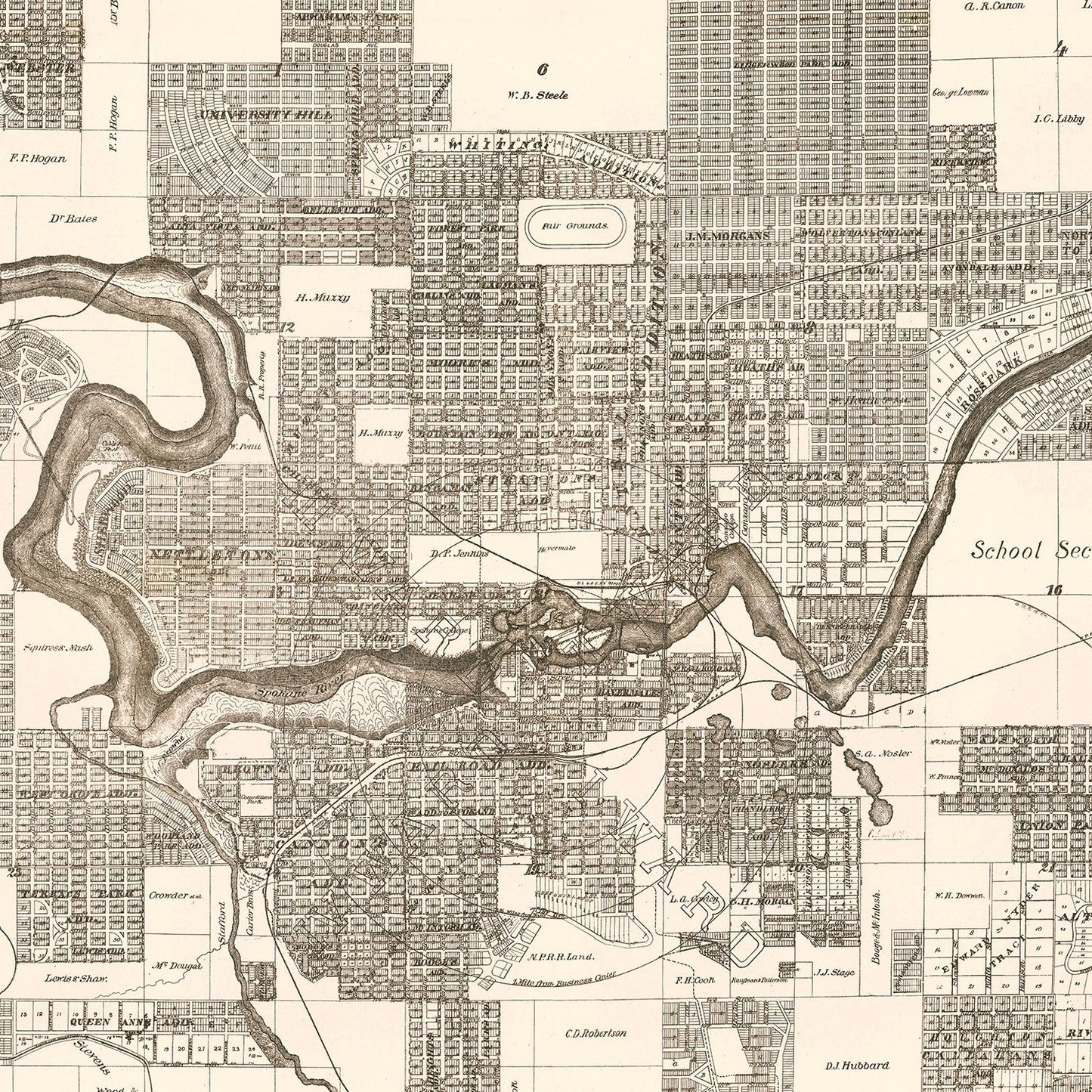 Vintage Map of Spokane Falls, Washington 1889