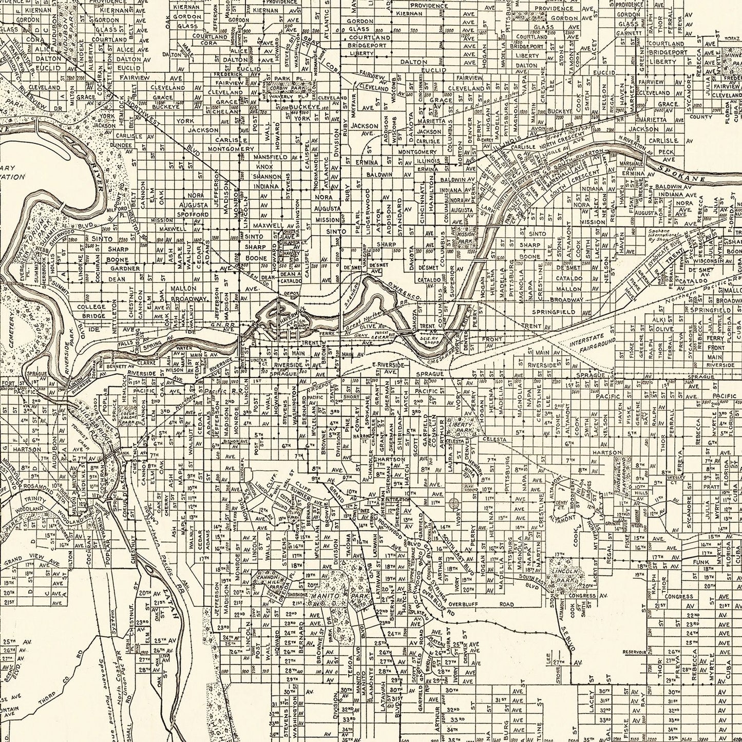 Vintage Map of Spokane, Washington 1920