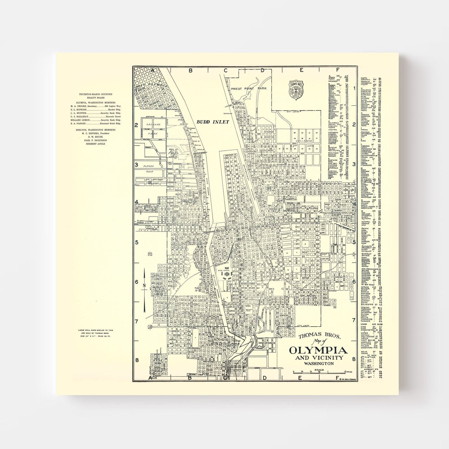 Vintage Map of Olympia, Washington 1920