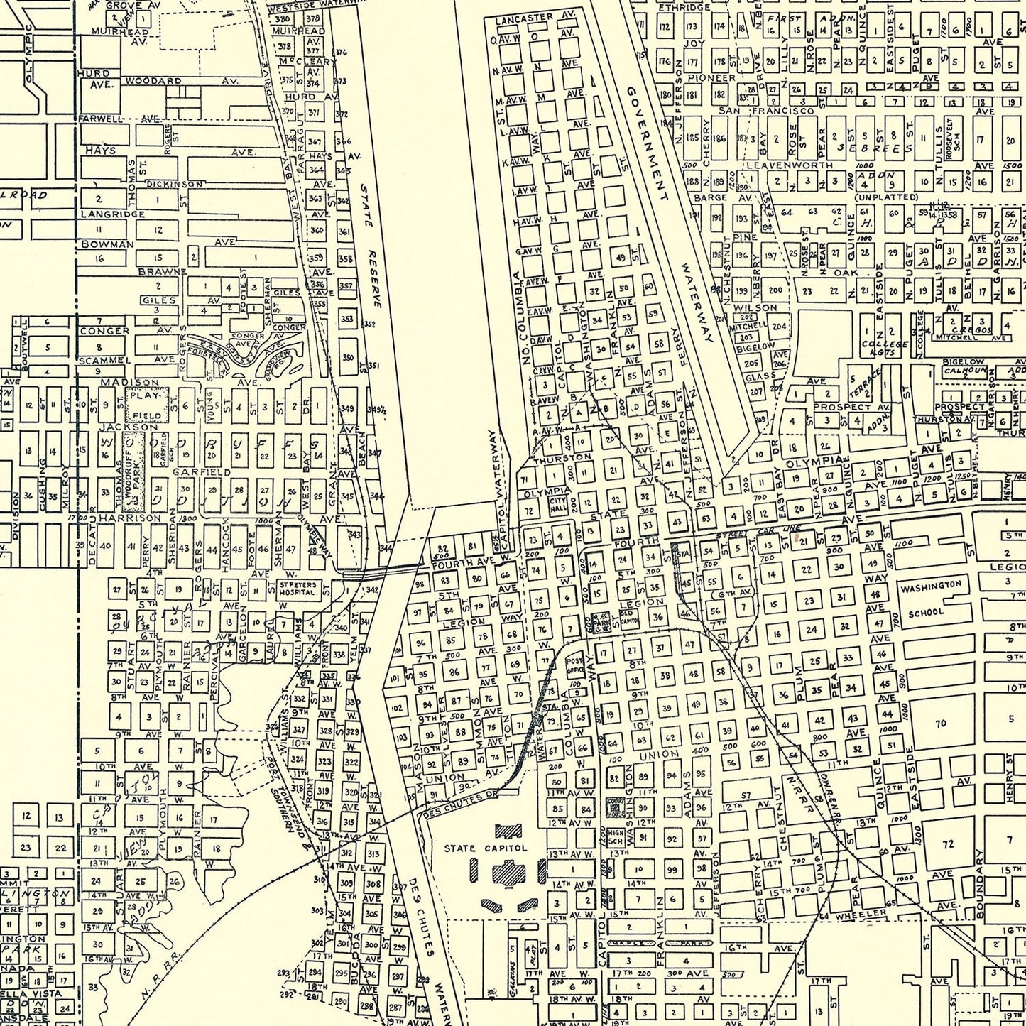 Vintage Map of Olympia, Washington 1920