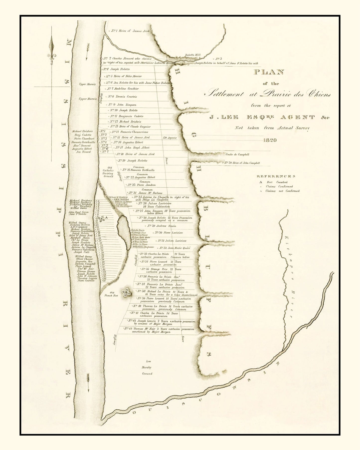 Vintage Map of Prairie des Chiens, Wisconsin 1834