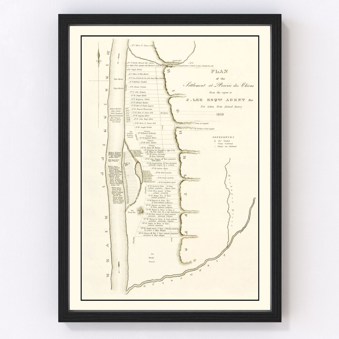 Vintage Map of Prairie des Chiens, Wisconsin 1834