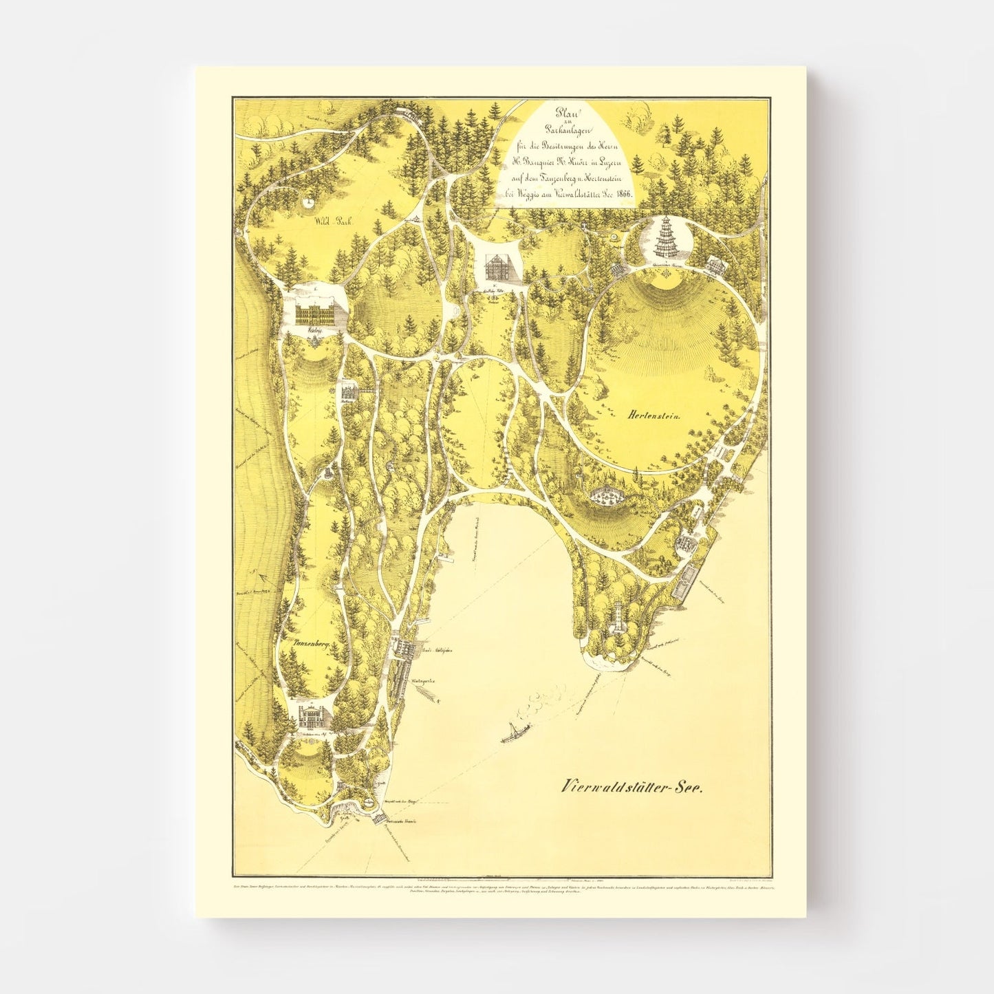 Vintage Map of Lake Lucerne, 1866