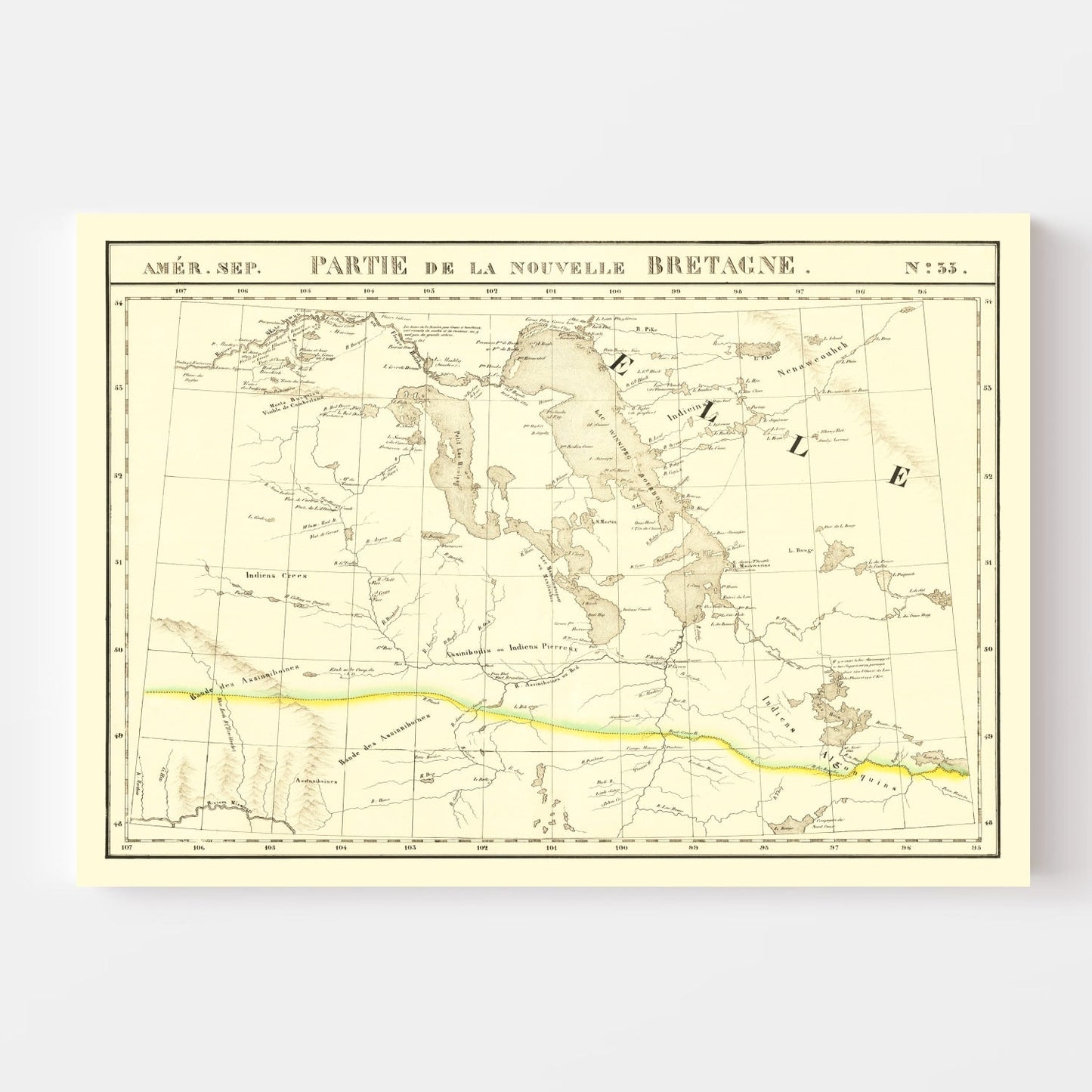 Vintage Map of Upper Missouri River, 1825