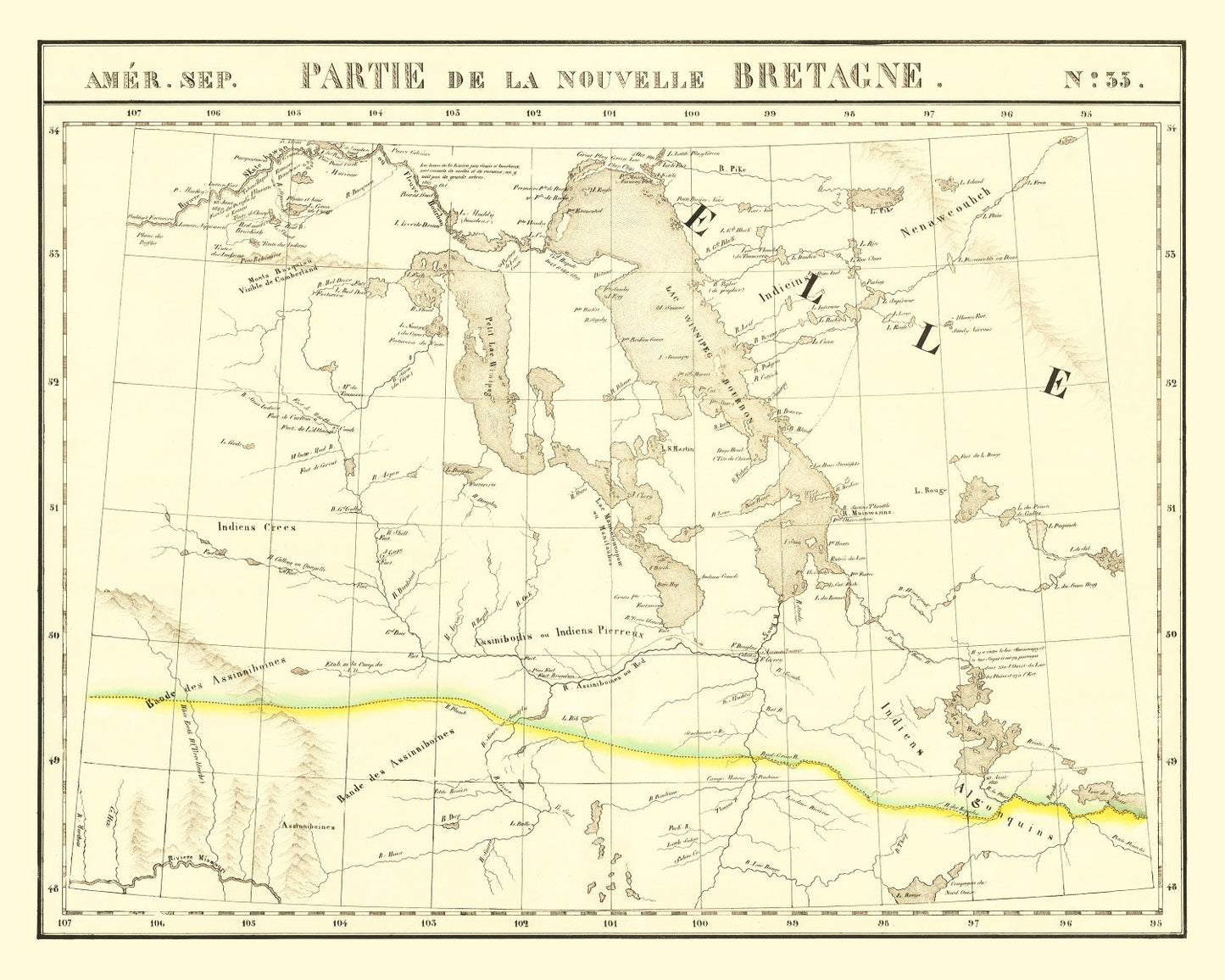 Vintage Map of Upper Missouri River, 1825