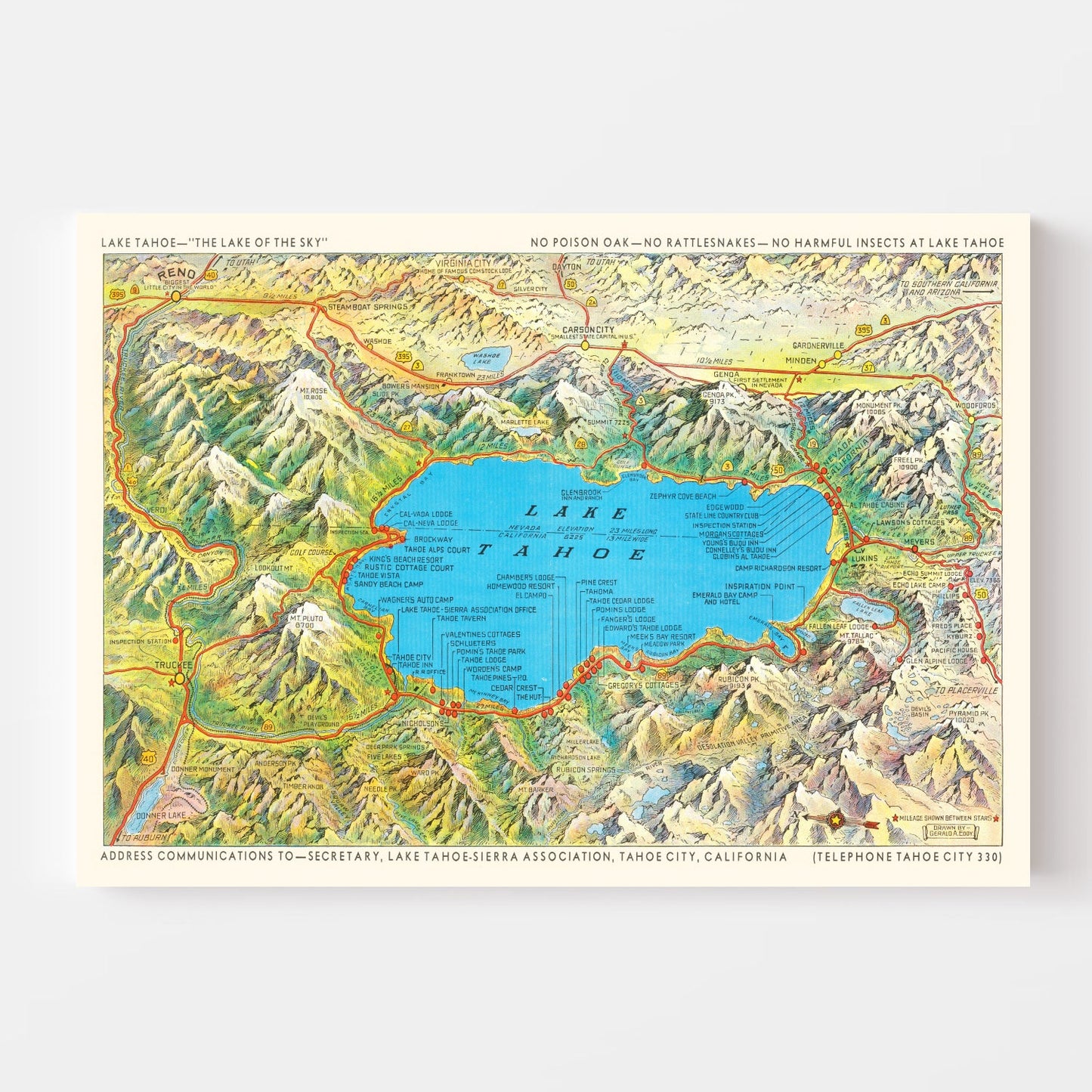 Vintage Map of Lake Tahoe 1935