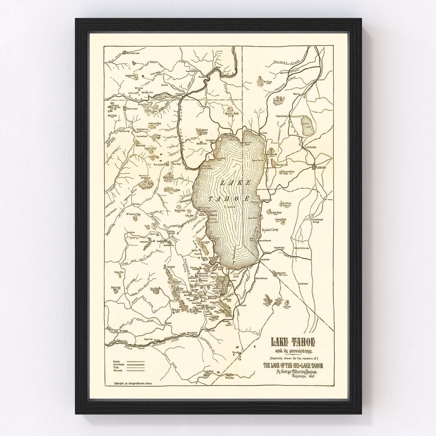 Vintage Map of Lake Tahoe, 1915