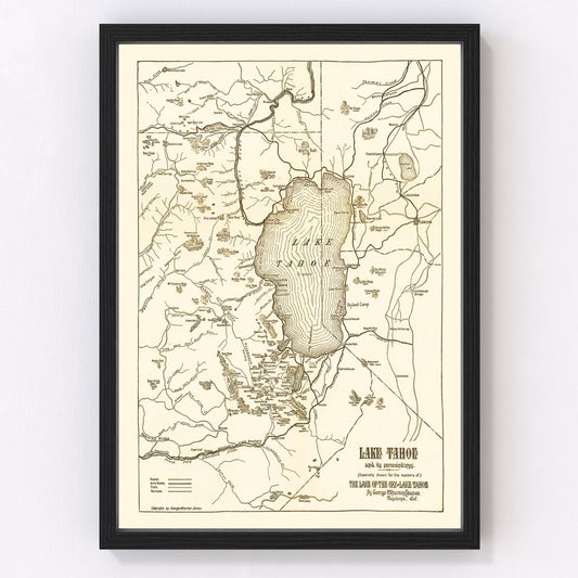 Vintage Map of Lake Tahoe, 1915