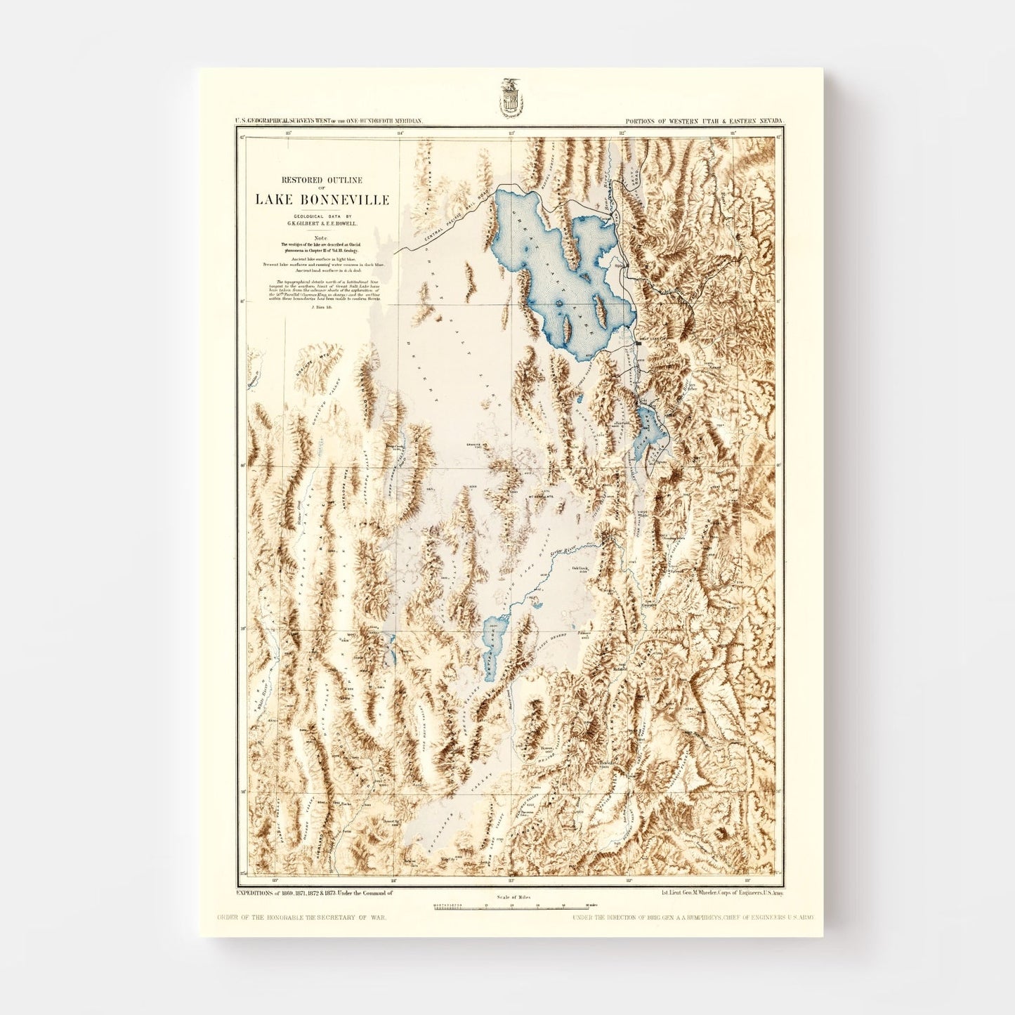 Vintage Map of Lake Bonneville, 1877