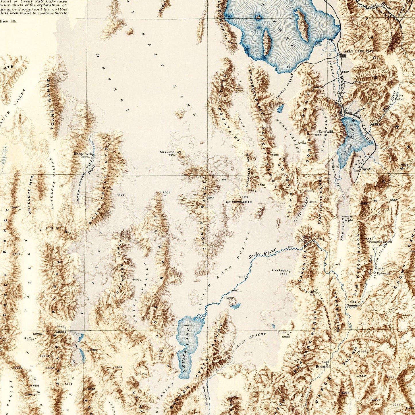 Vintage Map of Lake Bonneville, 1877