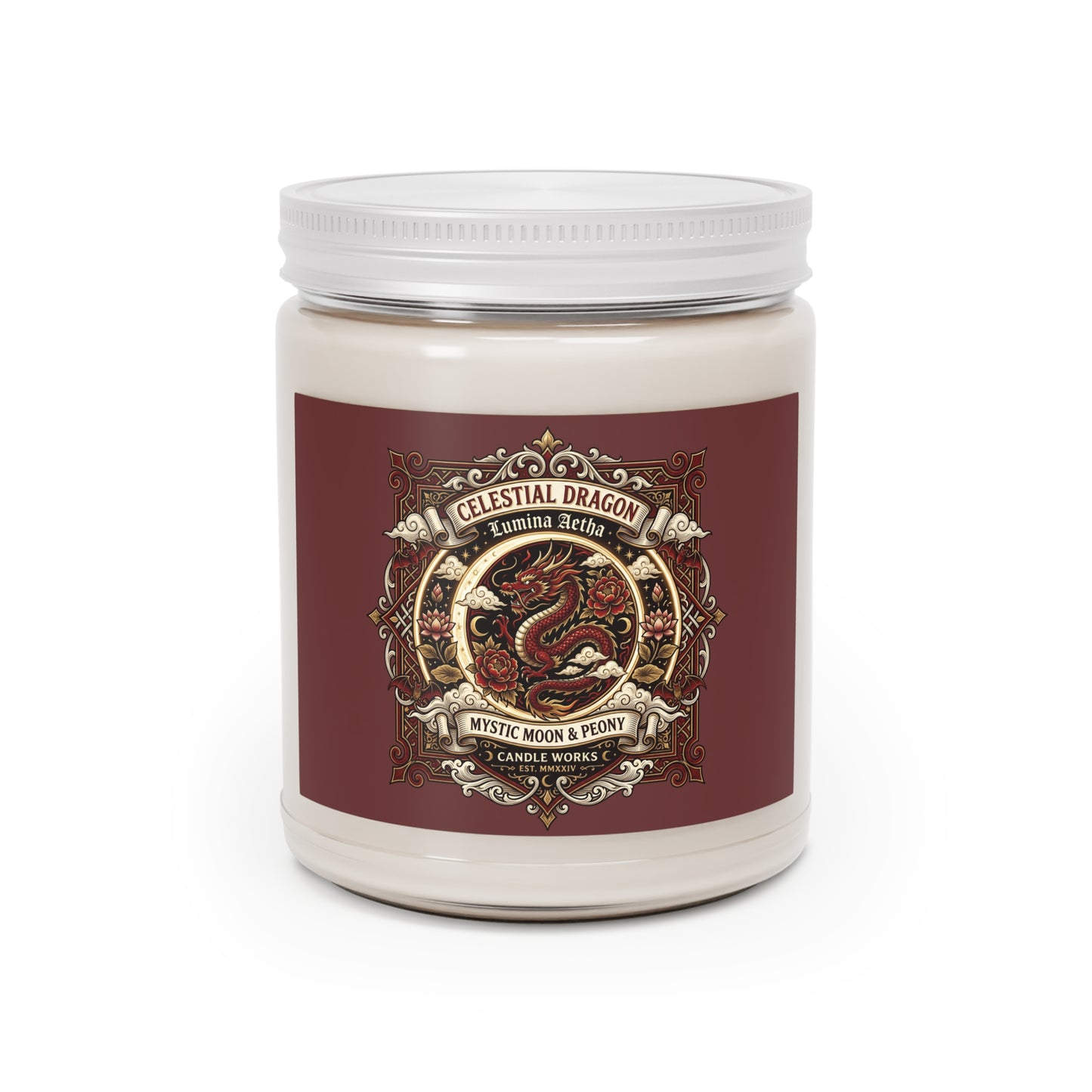 Celestial Dragon Scented Soy Candle — Mystic Moon & Peony (9 oz)