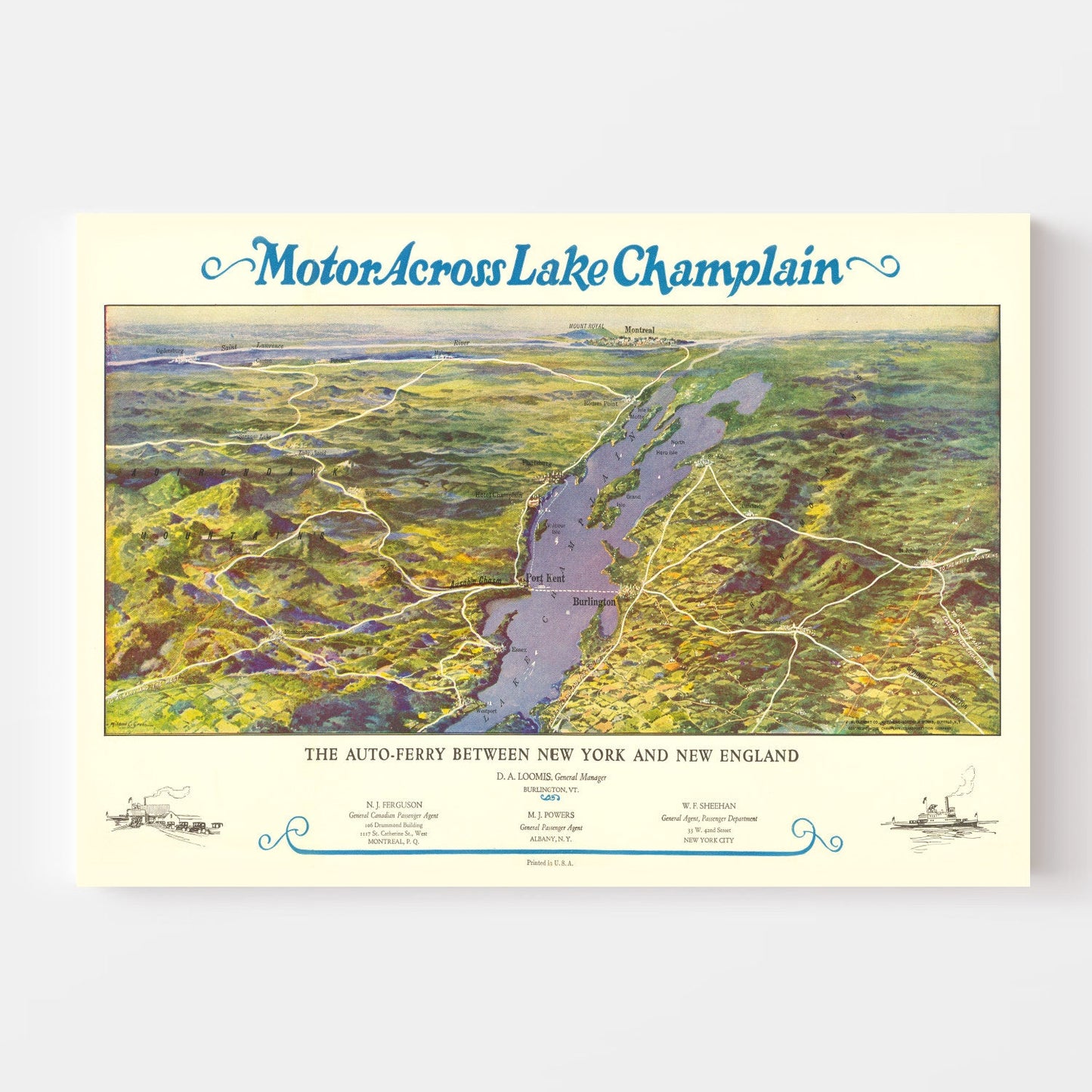 Vintage Map of Lake Champlain, 1932