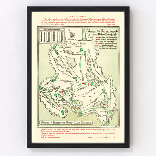 Vintage Map of Augusta National Golf Course, 1954