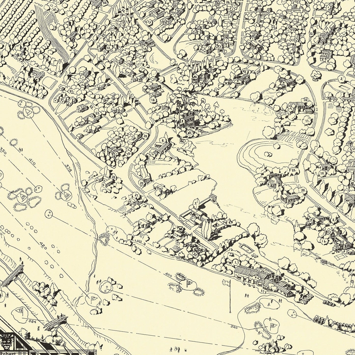 Vintage Map of Toluca Lake Lakeside Golf Course, 1936