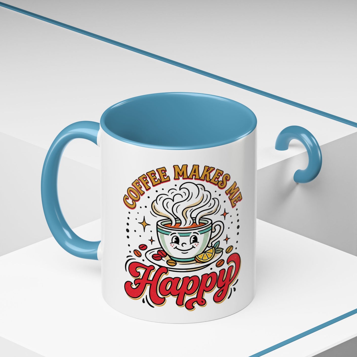 Coffee Mug — "Coffee Makes Me Happy" Cute Retro Accent Mug (11/15oz)