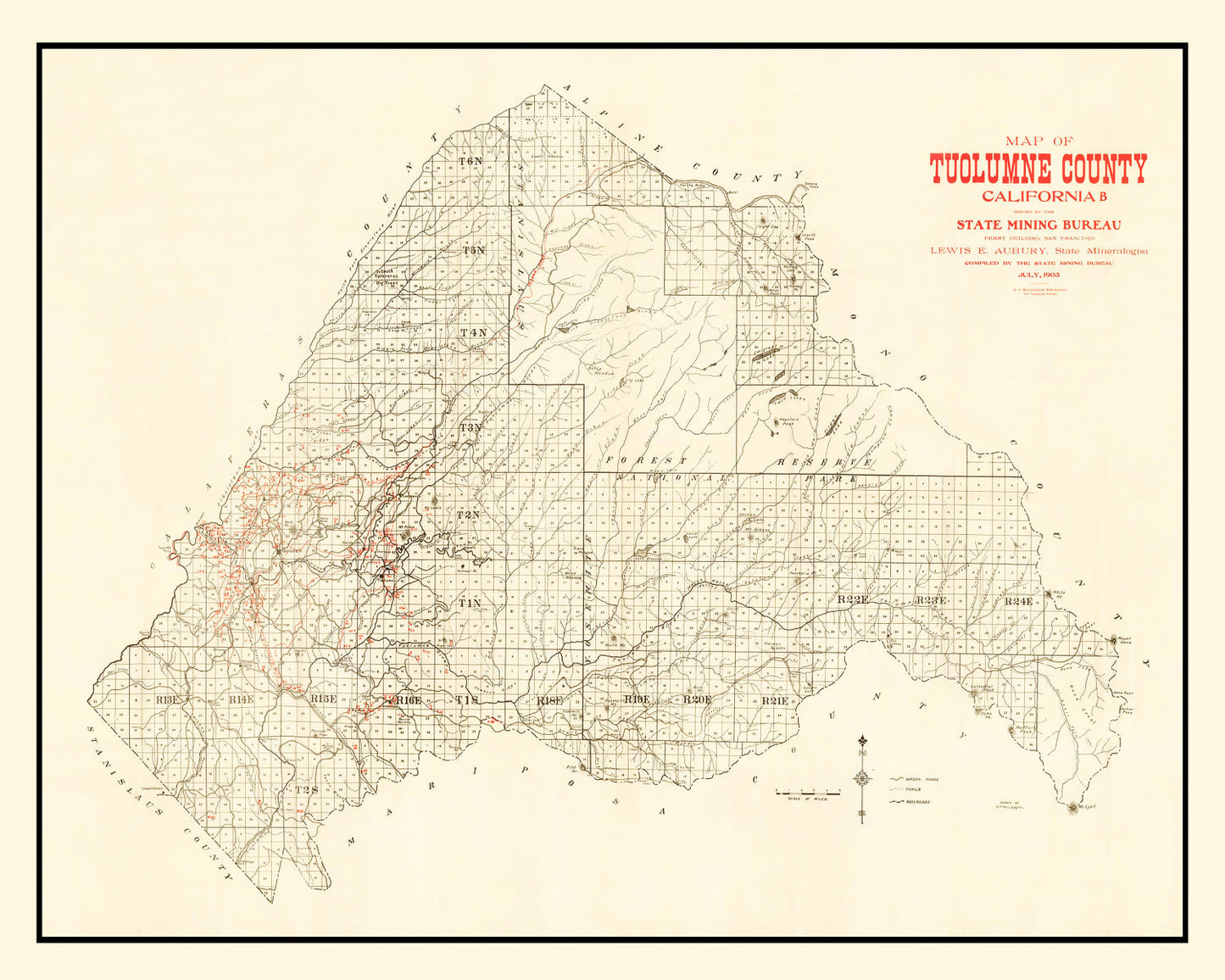 Vintage Map of Tuolomne County, California 1904
