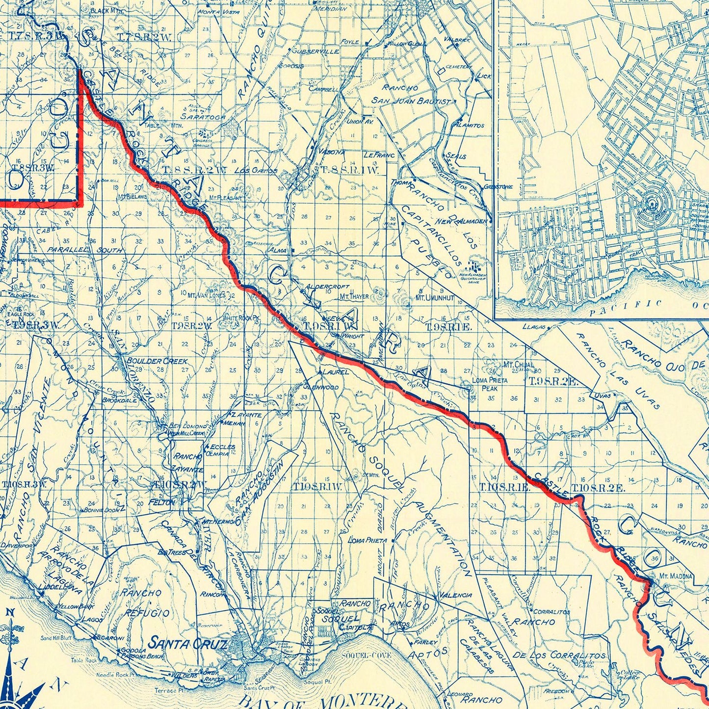 Vintage Map of Santa Cruz County, California 1916