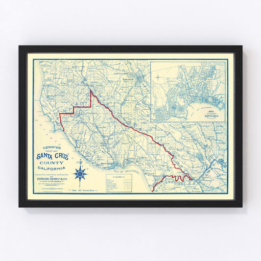 Vintage Map of Santa Cruz County, California 1916