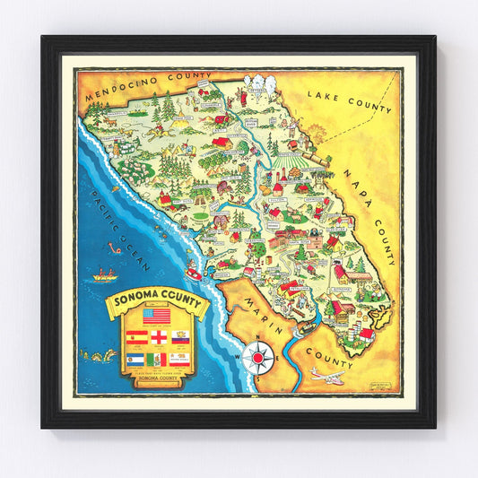 Vintage Map of Sonoma County, California 1945