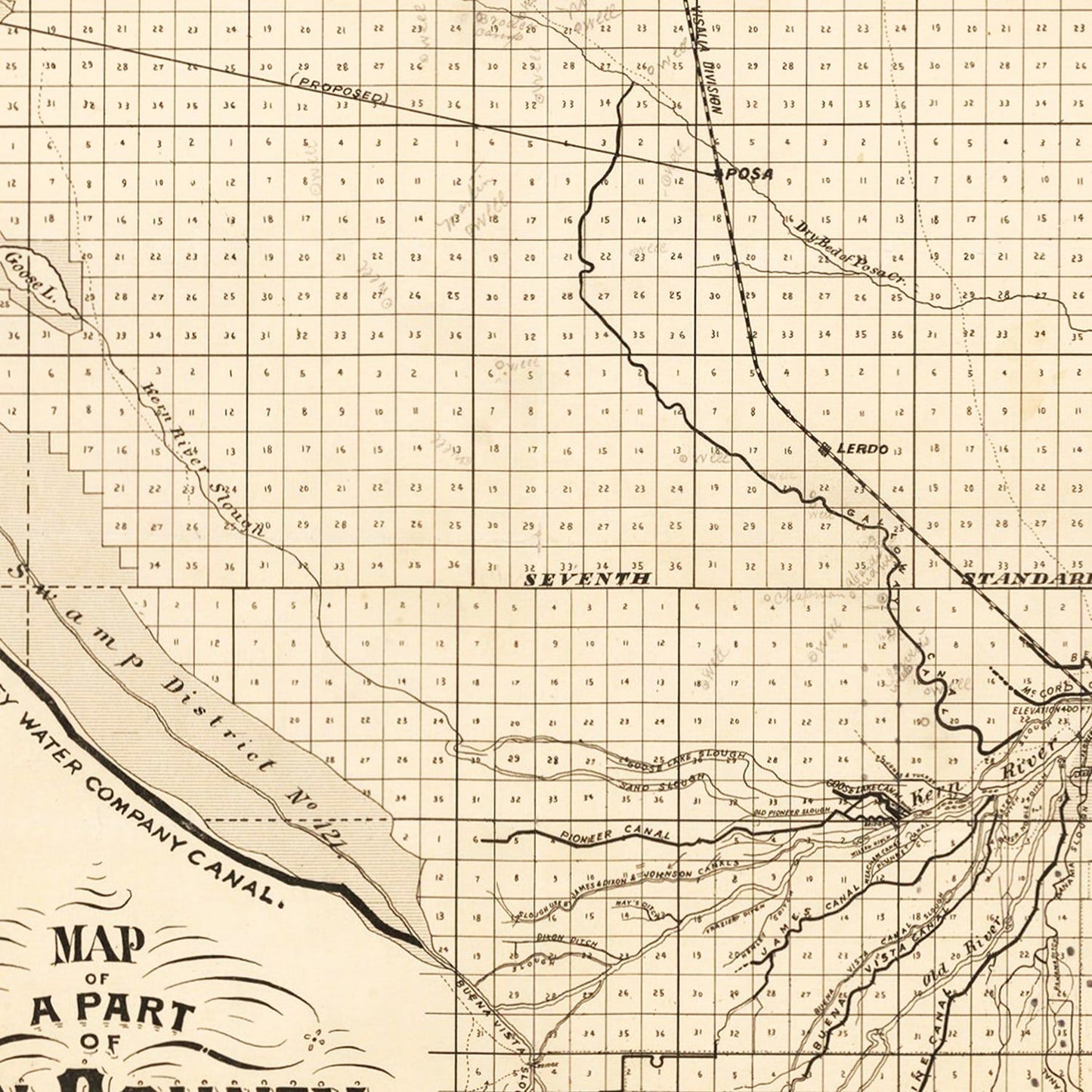 Vintage Map of Kern County, California 1877