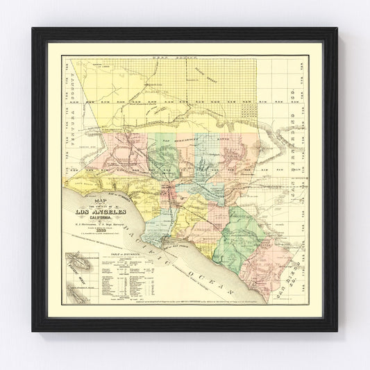 Vintage Map of Los Angeles County, California 1880