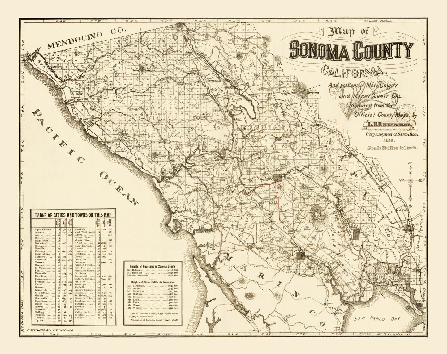 Vintage Map of Sonoma County, California 1902