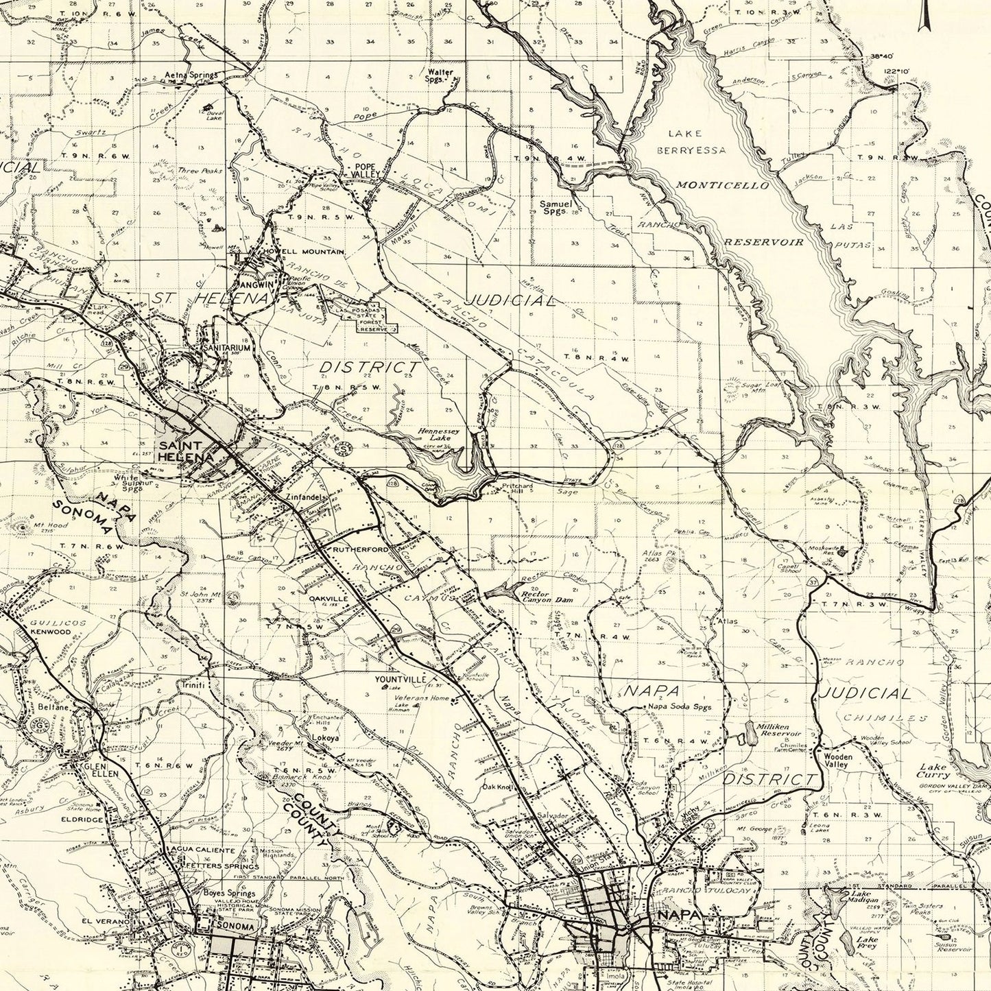 Vintage Map of Napa County, California 1950
