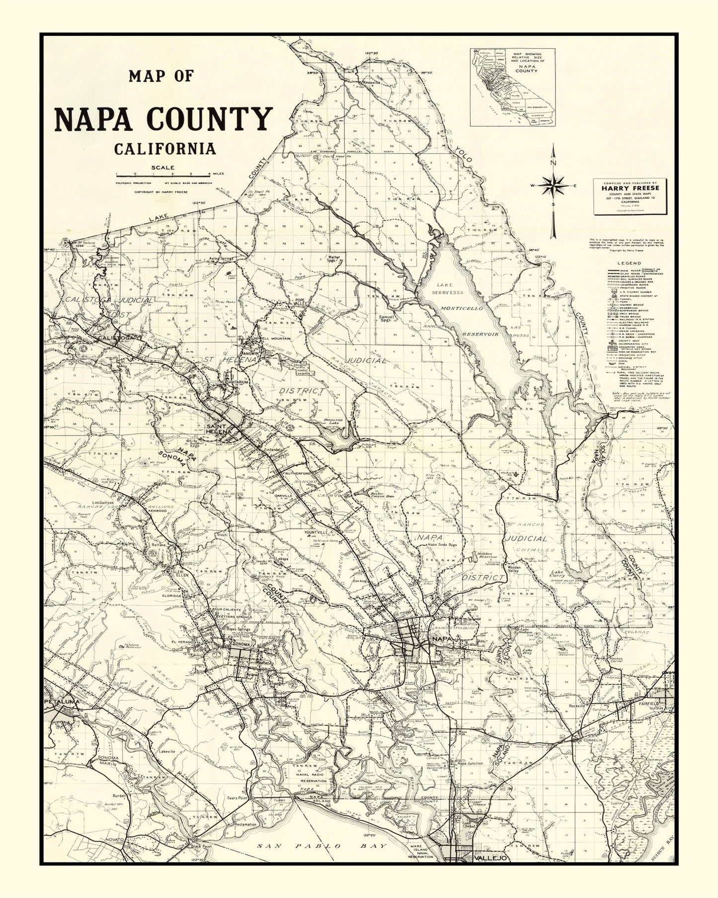 Vintage Map of Napa County, California 1950