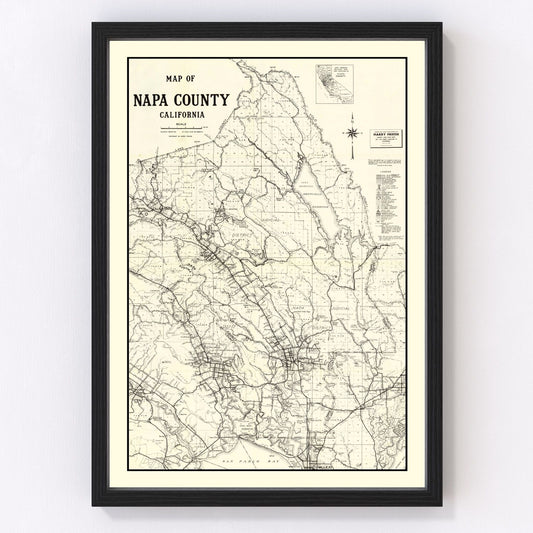 Vintage Map of Napa County, California 1950