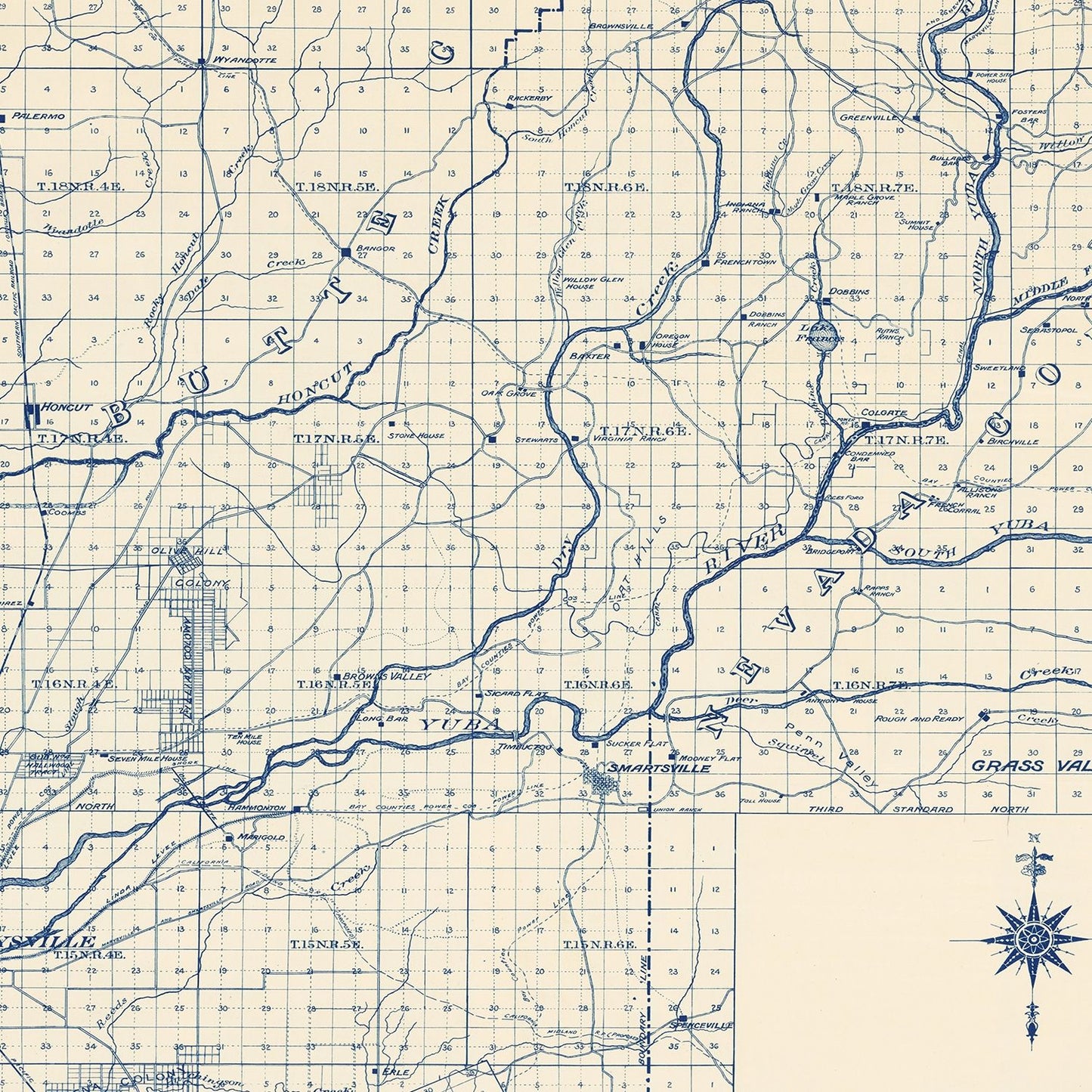 Vintage Map of Yuba County, California 1913