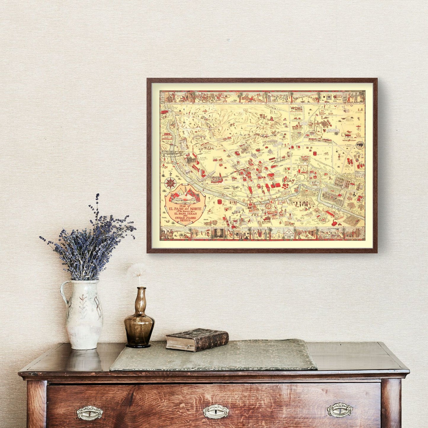 Vintage Map of El Paso, TX Business Section 1932