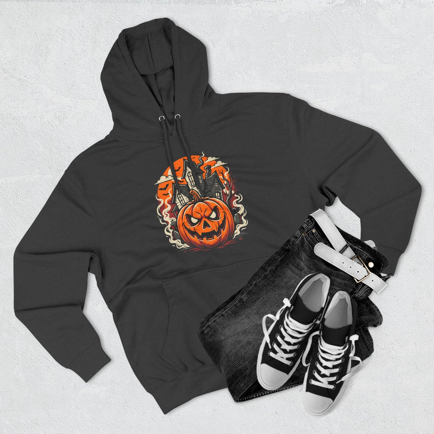 Halloween Pumpkin Hoodie — Jack-O'-Lantern Haunted House Fleece Hoodie