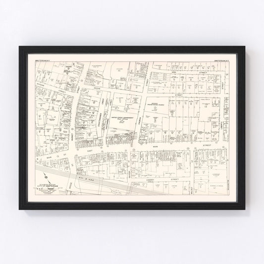 Vintage Map of Amsterdam, NY Business Section 1947