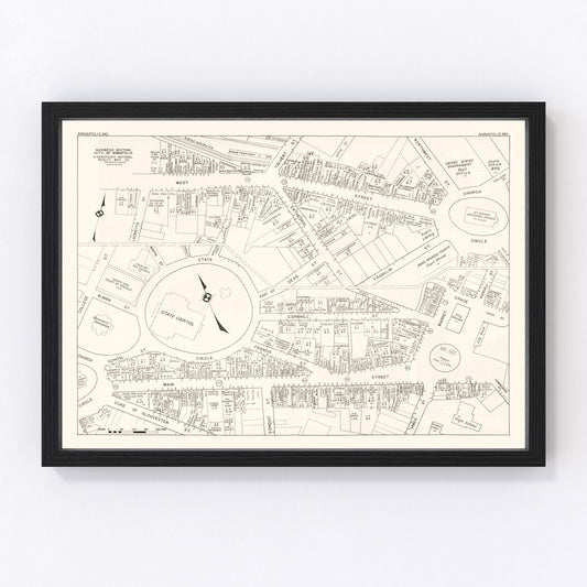 Vintage Map of Annapolis, MD Business Section 1947
