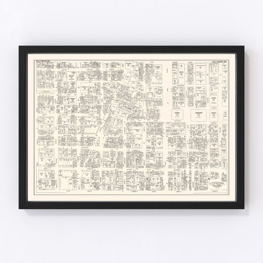 Vintage Map of Baltimore, MD Business Section 1947