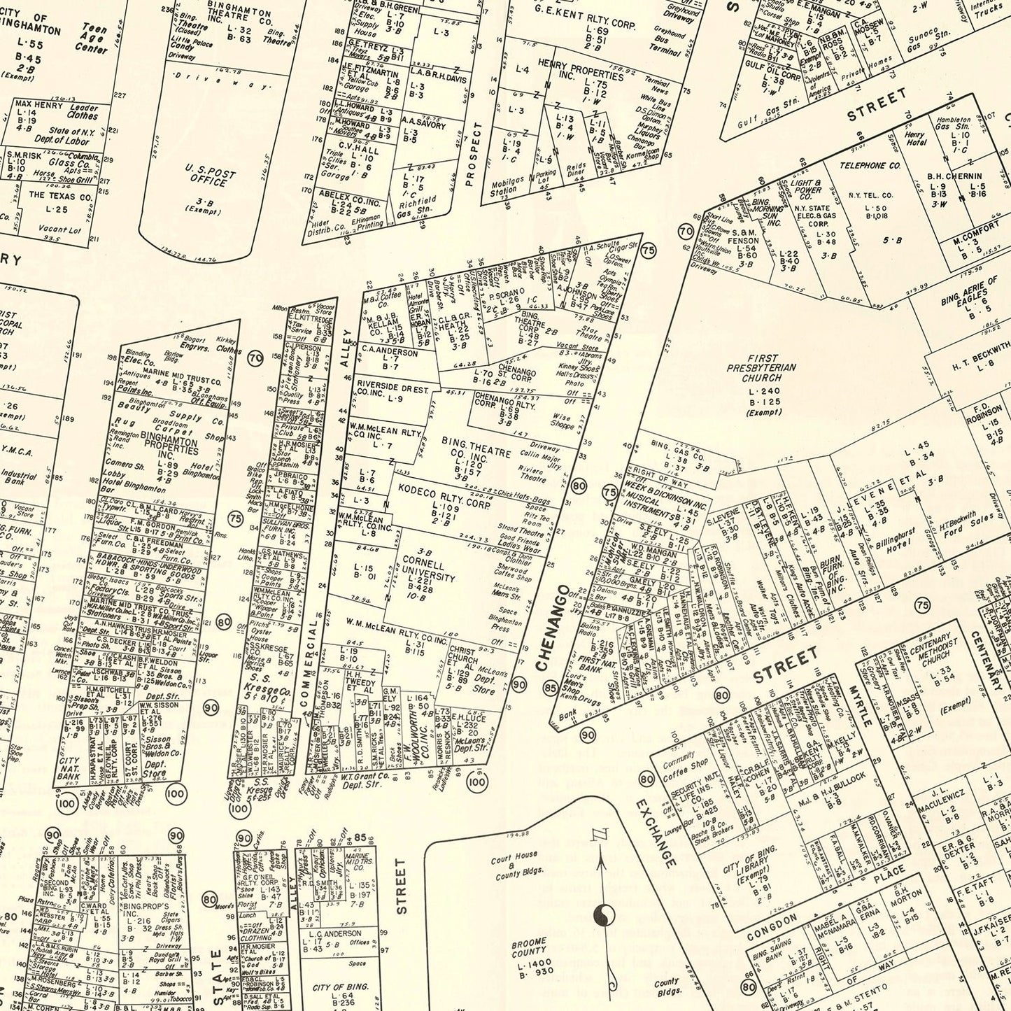 Vintage Map of Binghamton, NY Business Section 1947