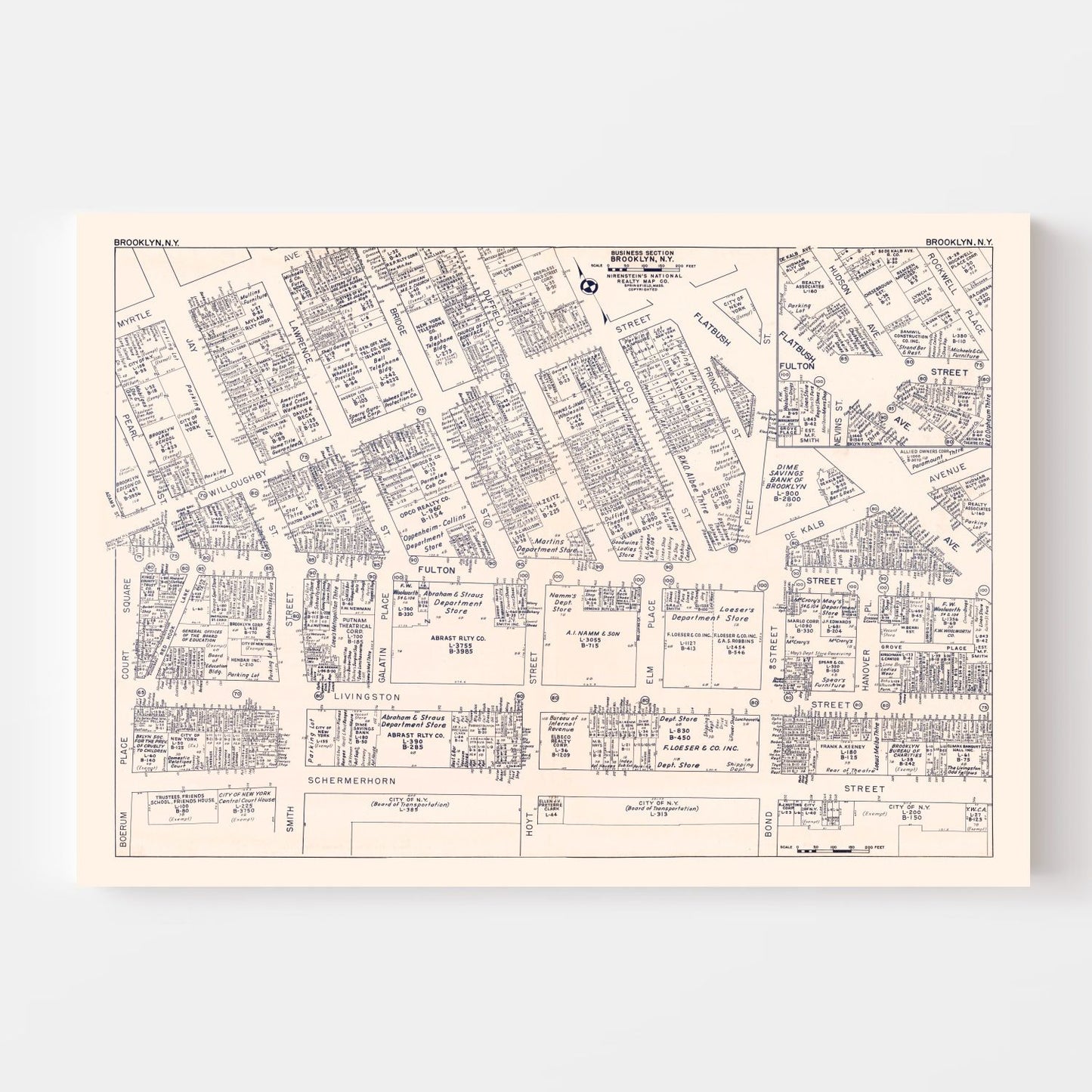 Vintage Map of Brooklyn, NY Business Section 1947