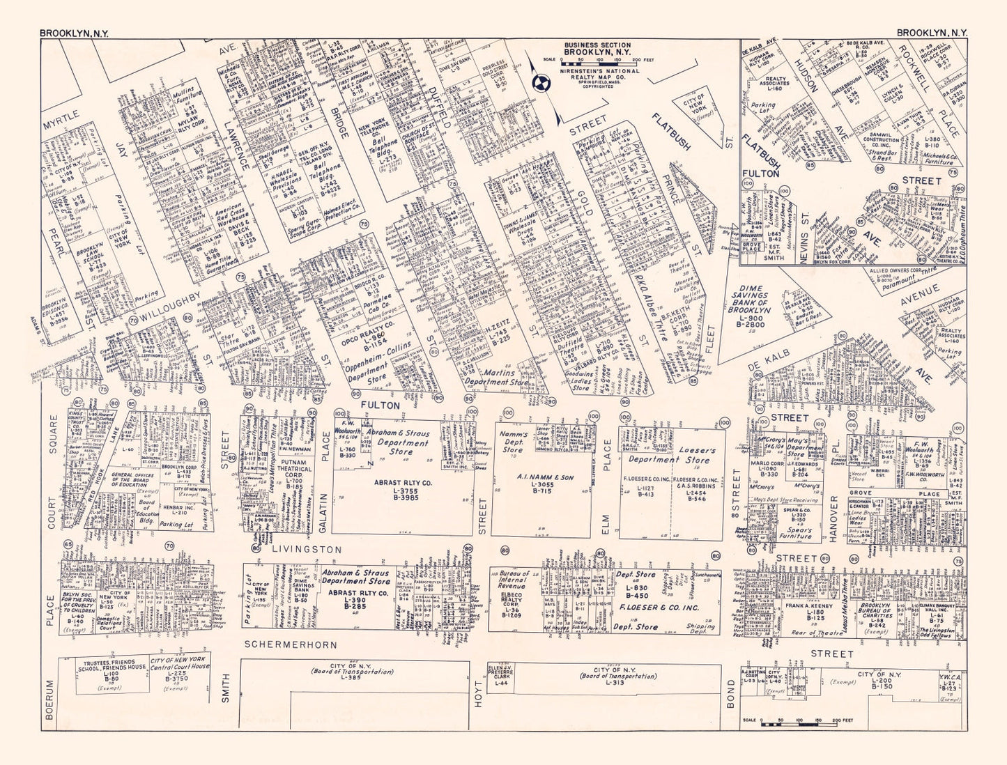 Vintage Map of Brooklyn, NY Business Section 1947