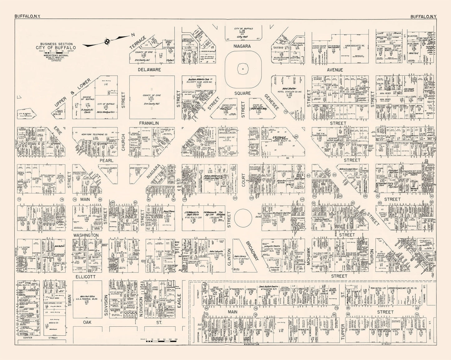 Vintage Map of Buffalo, NY Business Section 1947