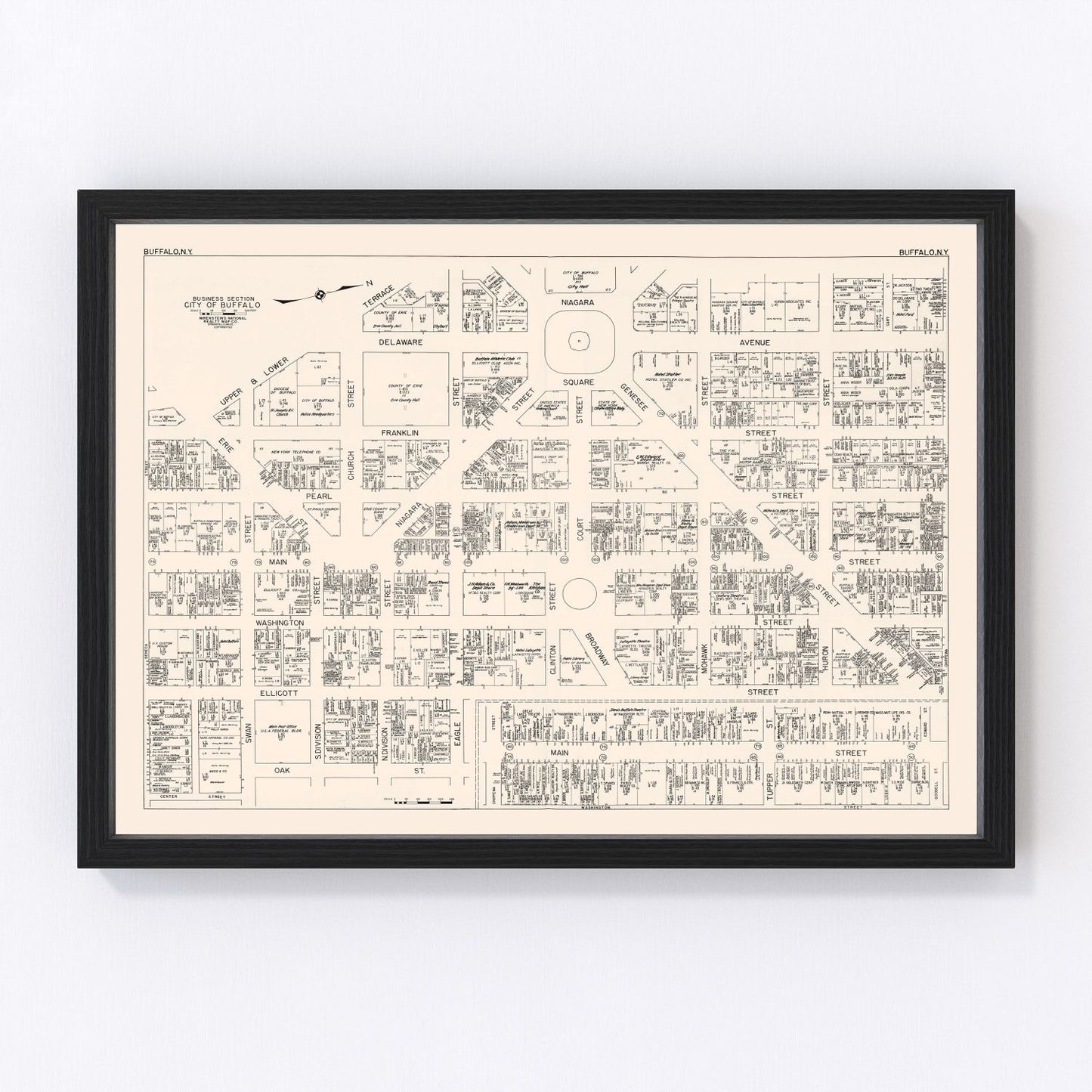 Vintage Map of Buffalo, NY Business Section 1947
