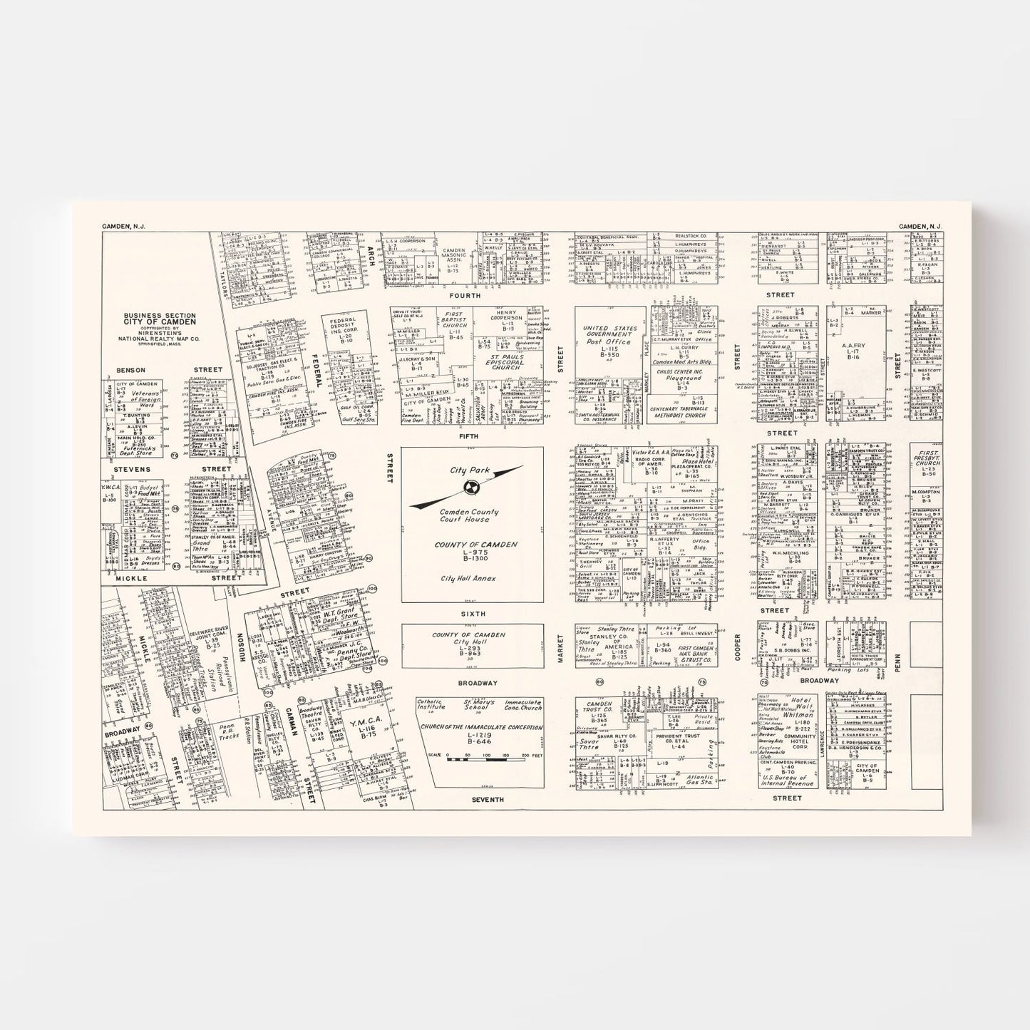 Vintage Map of Camden, NJ Business Section 1947