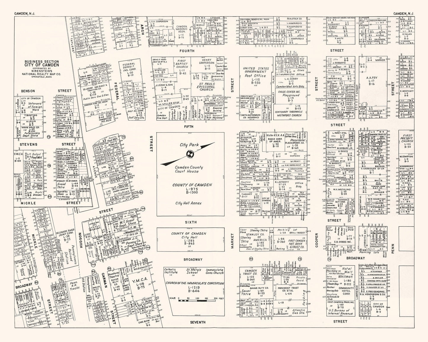 Vintage Map of Camden, NJ Business Section 1947
