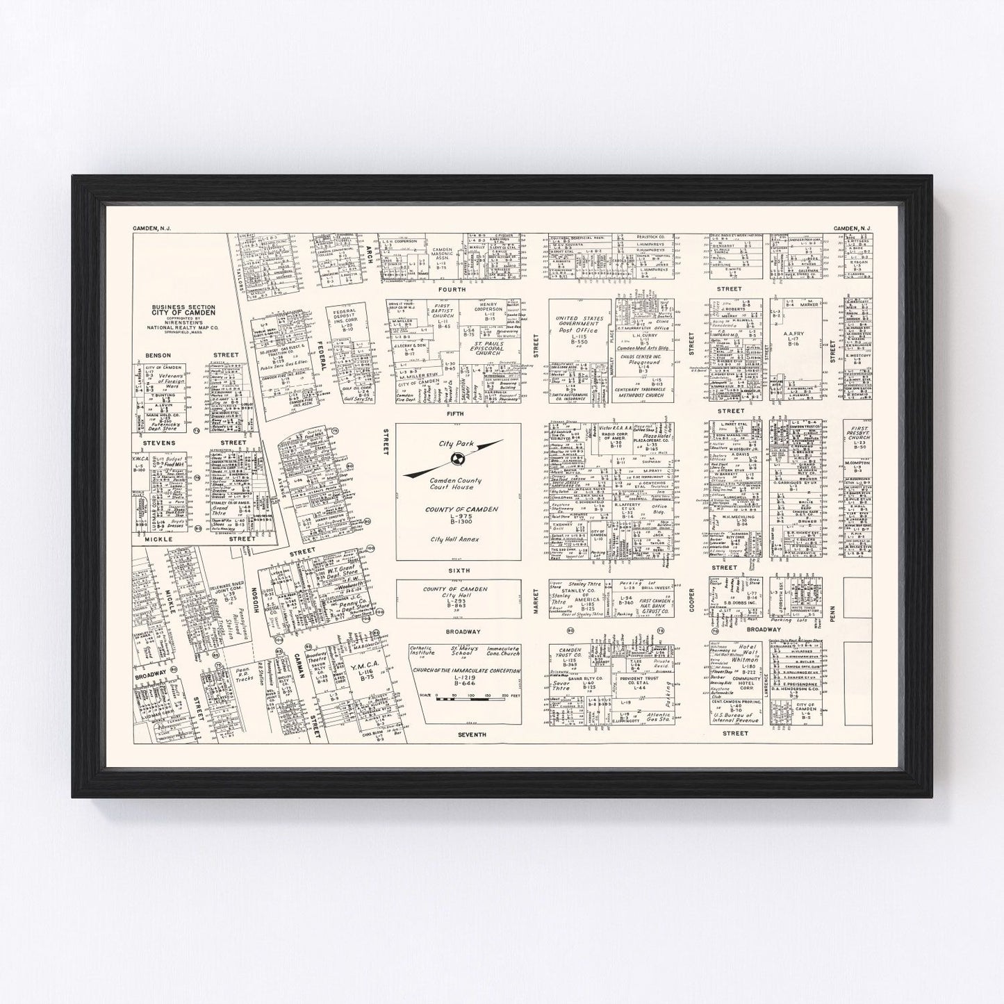 Vintage Map of Camden, NJ Business Section 1947