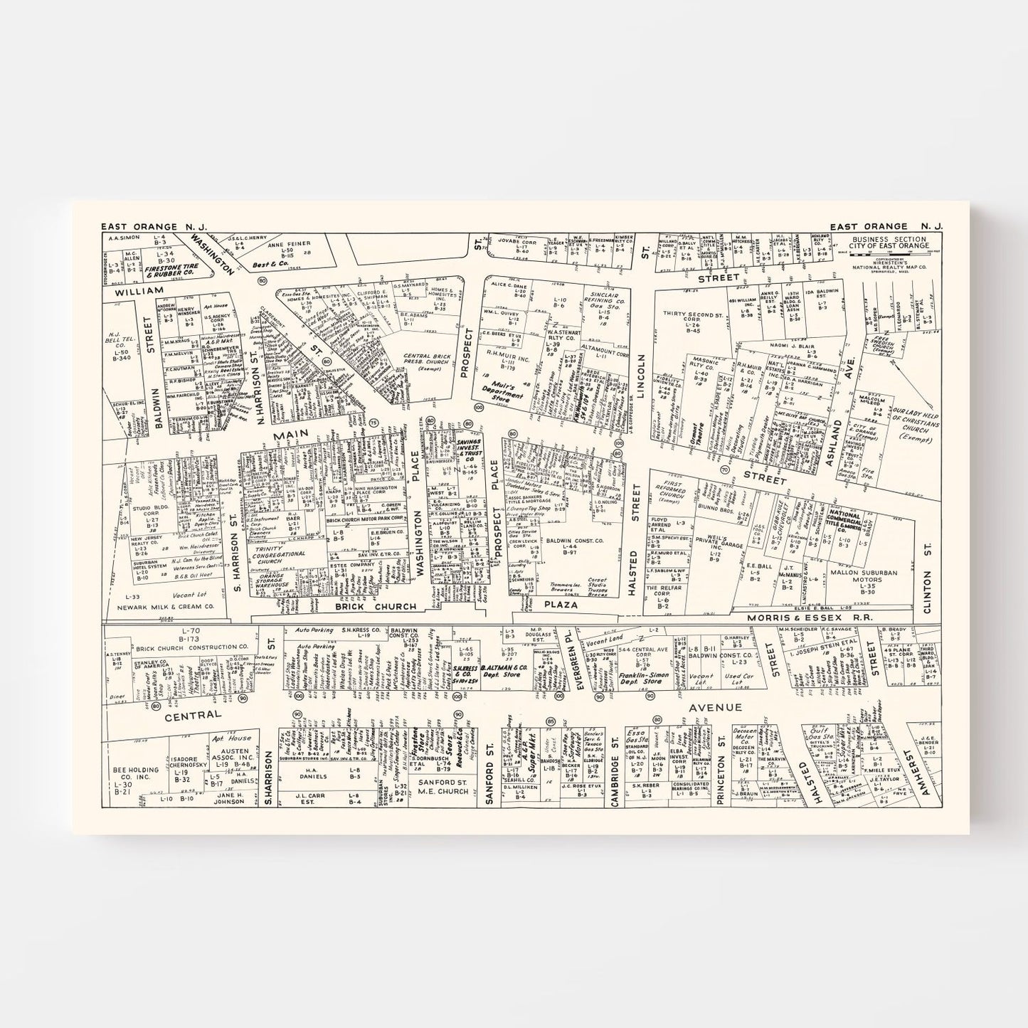 Vintage Map of East Orange, NJ Business Section 1947