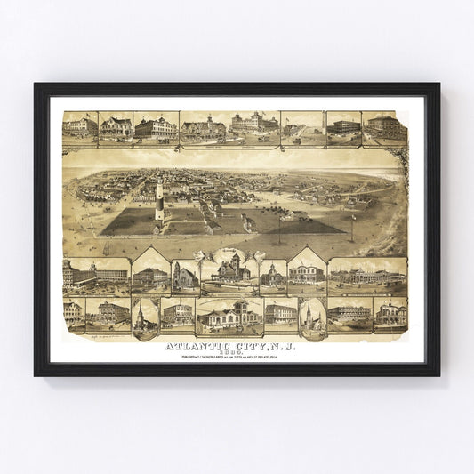 Vintage Map of Atlantic City, New Jersey 1880