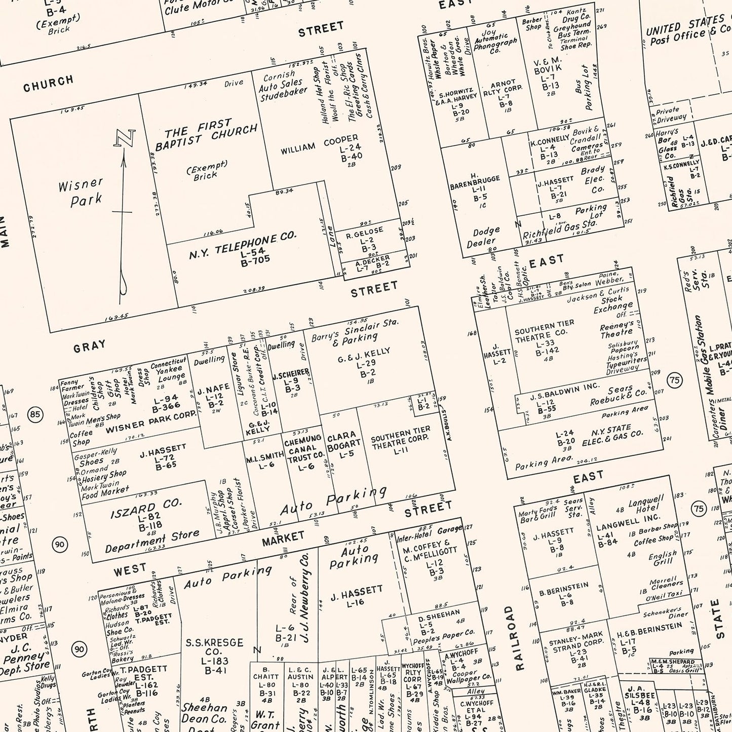 Vintage Map of Elmira, NJ Business Section 1947