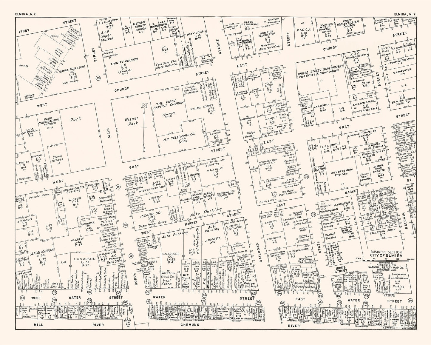 Vintage Map of Elmira, NJ Business Section 1947