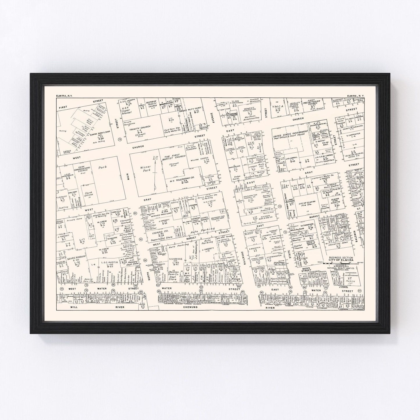 Vintage Map of Elmira, NJ Business Section 1947