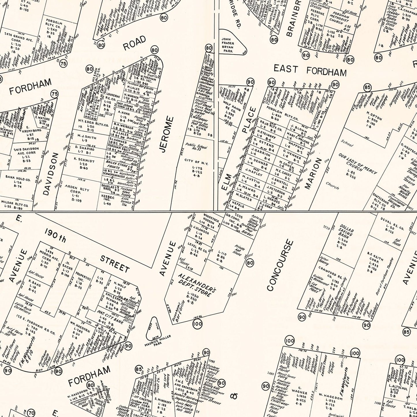 Vintage Map of New York City, NY Business Section 1947